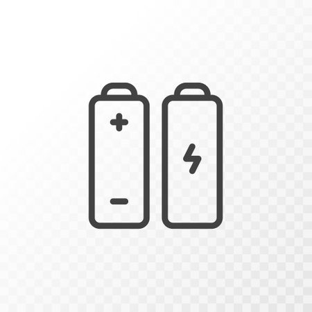Outline style ui icons collection. Vector black linear illustration. Battery symbol isolated on background. Design element for business, ecology, energy industry.のイラスト素材