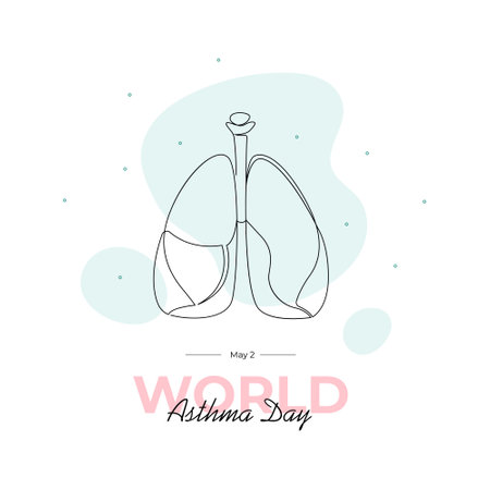 World asthma day banner template concept. Vector flat healthcare illustration. Lung symbol with text isolated on white background. Design for health care, pulmonology, awareness eventのイラスト素材