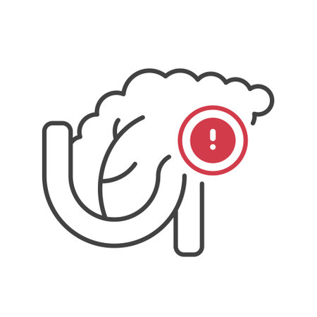 Outline style health care ui icons collection. human organ disease concept. vector linear illustration. Pancreas digestion system anatomy symbol. Exclamation mark. Design element for healthcareのイラスト素材