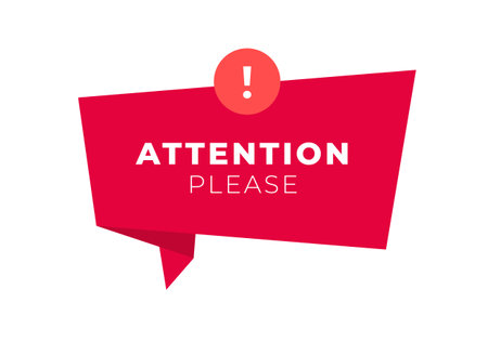 Attention please sign. Vector modern color illustration. Red talk bubble frame with text and exclamarion mark in circle on pink background. Design for banner, poster, webのイラスト素材