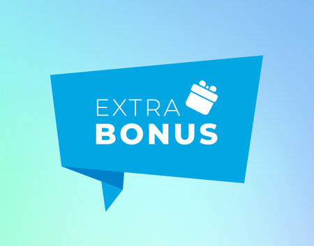 Bonus message sign. Vector modern color illustration. Ribbon blue shape frame with word and gift box on gradient background. Design for sale business banner, ad poster, webのイラスト素材