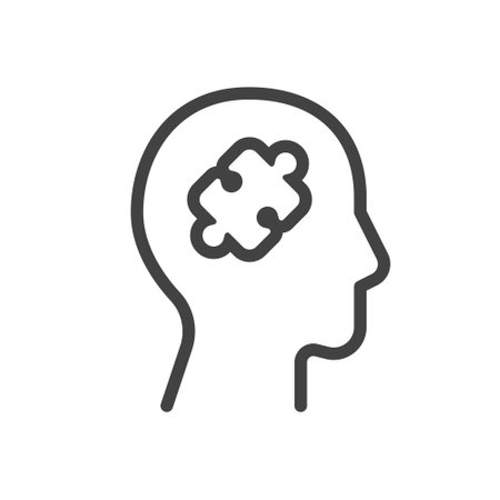 Outline style ui icons education and school class collection. Vector black linear illustration. Head with jigsaw puzzle piece brain symbol isolated on white background. Design element for psychologyのイラスト素材