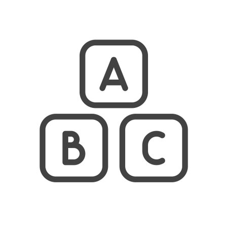 Outline style ui icons education and school class collection. Vector black linear illustration. Cubes with abc symbol isolated on white background. Design element for kindergarten, preschoolのイラスト素材