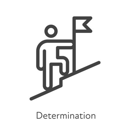 Outline style ui icons soft skill for business collection. Vector black linear illustration. determination. Businessman with flag on mountain symbol isolated. Design for corporate trainingのイラスト素材