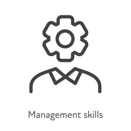 Outline style ui icons soft skill for business collection. Vector black linear illustration. professionalism. Corporation suit with gear wheel symbol isolated. Design for corporate trainingのイラスト素材