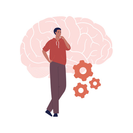 Soft skills for business concept collection. Vector flat character illustration. planning and innovation. Man in modern outfit thinking. Brain, cog wheel. Design for corporate training, businessのイラスト素材