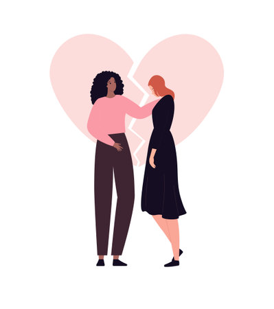 Soft skills for business concept collection. Vector flat character illustration. Emotional intelligence and psychology support. woman embrace female. Broken heart symbol. Design for corporate trainingのイラスト素材