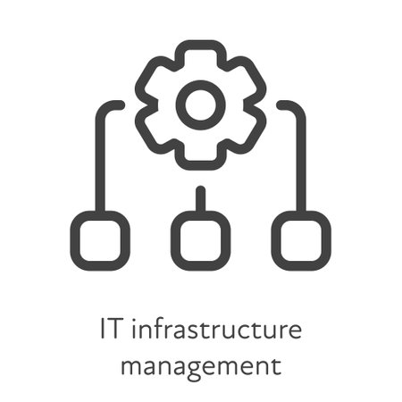 Outline style ui icons hard skill collection. Technical and IT. Vector black linear icon illustration. IT infrastructure management gear with structure symbol isolated on white. design elementのイラスト素材