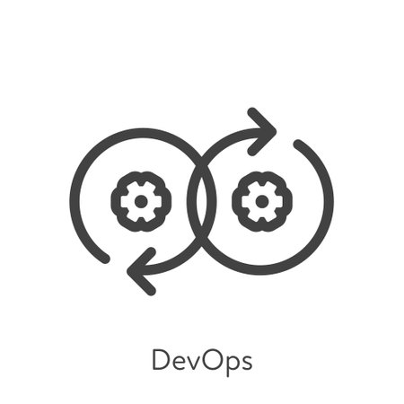 Outline style ui icons hard skill collection. Technical and IT. Vector black linear icon illustration. Devops agile cog gear wheel with rotate arrow symbol isolated on white background. design elementsのイラスト素材