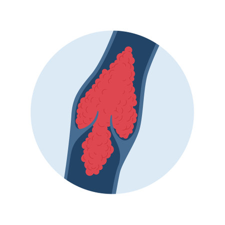 Deep vein thrombosis for healthcare infographic. Vector flat illustration. Vascular disease diagnostic and treatment. Blood clot block vein in valve. Design for health care, educationのイラスト素材