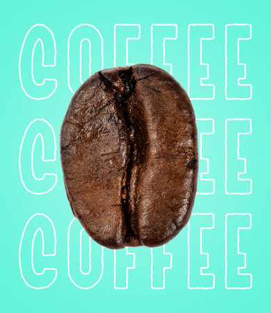 Coffee beans on a blue background. Modern food concept. coffee time. Idea for advertising and marketing.の写真素材