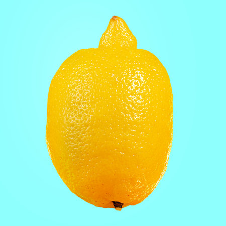 A lemon isolated on a blue background.の写真素材