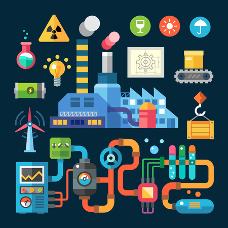 Color flat illustrations and icons factory and protection ofenvironmentのイラスト素材