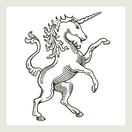 Rampant Unicorn A illustration of a rampant standing on hind legs unicornのイラスト素材