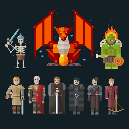 Different characters for the game: monster skeleton dragon warriors. Sprites. Vector flat illustrations.のイラスト素材