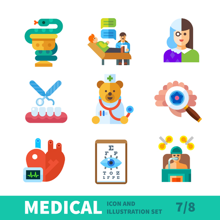 Medical icons, symbols healthcare, treatment of diseases of different organs in medical icon vector setのイラスト素材
