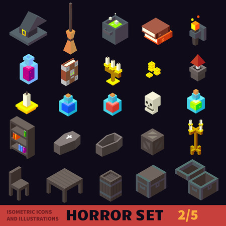 Isometric horror flat vector icon setのイラスト素材