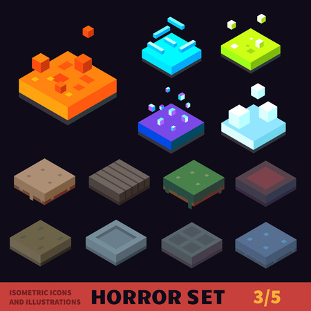 Isometric horror vector tile set. のイラスト素材