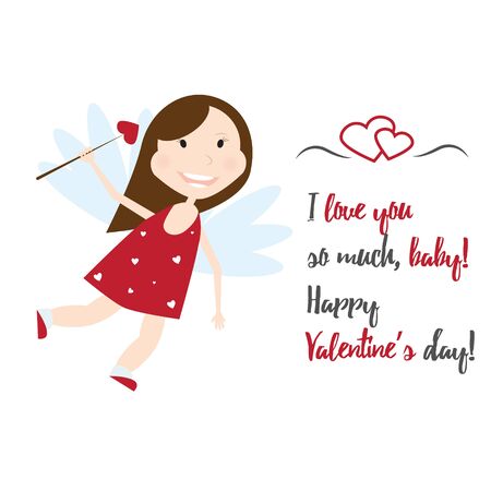 Valentine Day cupid angel cartoon style illustration. Amur cupid kid playing. Cupid cartoon kids illustration, Cute playfull Valentine  cupid angels isolated on white backgroundのイラスト素材