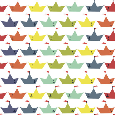 color vector pattern with paper boatsのイラスト素材