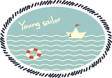 Colored Vector emblem with a paper boatのイラスト素材