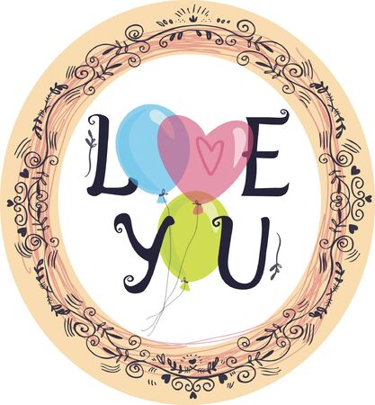 color vector image with balloons and the words love youのイラスト素材