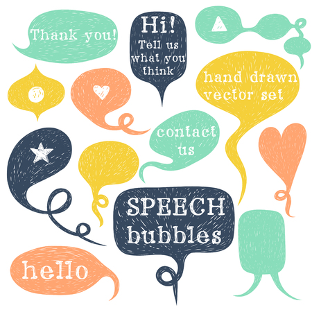 Big set of hand drawn speech bubbles isolated on white background. Doodle cartoon comic bubbles.のイラスト素材