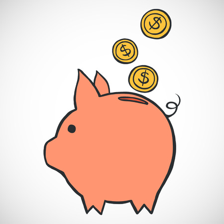 Hand sketched piggy bank isolated on white background. Freehand sketch of icon for savings.のイラスト素材