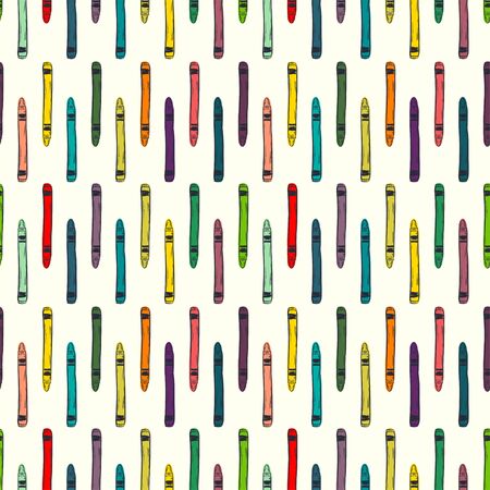 Seamless pattern with colorful hand drawn sketchy crayons. Childish school tiling background.のイラスト素材