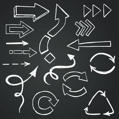 Abstract sketchy arrows drawn in a doodled style on chalkboard background.のイラスト素材