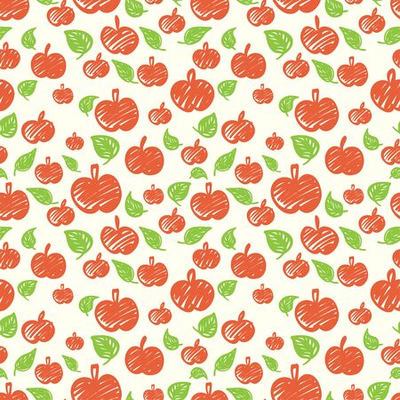Seamless pattern made of doodle hand drawn red apples.のイラスト素材