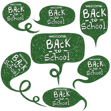 Set of hand drawn comic speech bubbles with Back To School lettering isolated on white background.のイラスト素材