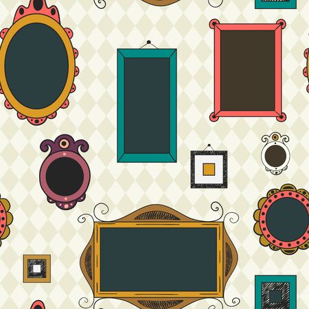 Seamless pattern with frames and borders on the white background. Vector illustration.のイラスト素材