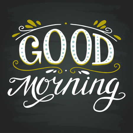 'Good morning' hand lettering. Hand drawn typography poster, can be used as a greeting card or print.のイラスト素材