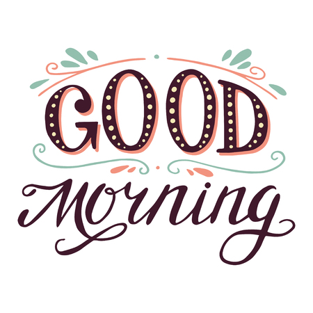 'Good morning' hand lettering. Hand drawn typography poster, can be used as a greeting card or print.のイラスト素材