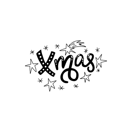 Hand lettering word Xmas. Modern lettering for cards, posters, t-shirts, etc. with handdrawn doodle elements. Vector illustration.のイラスト素材