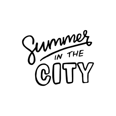 Summer in the city lettering inscription. Black handwritten letters. Different font types saying. Designed for sign, card, apparel, bag, banner etc. Vector illustration.のイラスト素材