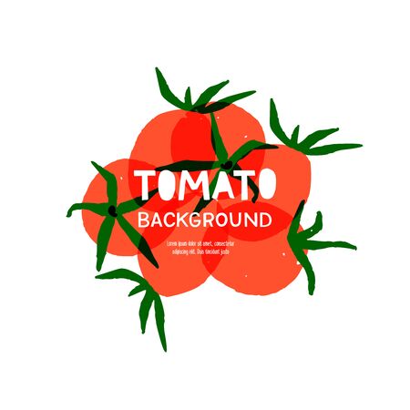 Veggie background with overlapping hand drawn tomatoes. Hand lettering inscription. Healthy plant food based diet concept.  Emblem template for card, apparel, blog, vlog, organic vegetablesのイラスト素材