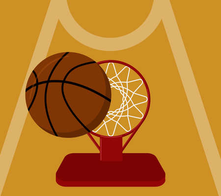 basketball. the basketball is flying into the basket. a second before the goal. victory. cartoon vector illustration.のイラスト素材