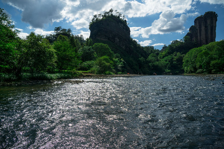 Scenic view of river and hillの写真素材