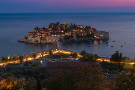 Sveti Stefan Island in the late eveningのeditorial素材