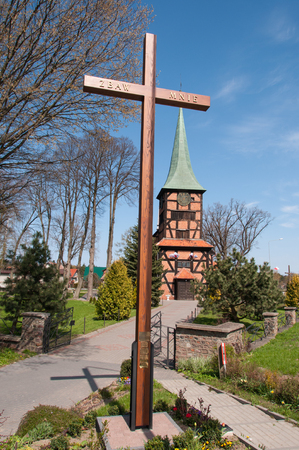 Cross before the church in Stegnaの写真素材