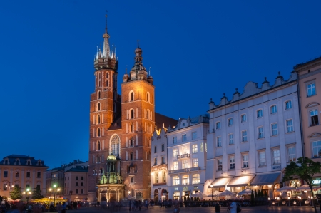 The Main Market Square in Krakow with St  Mary s Basilicaのeditorial素材