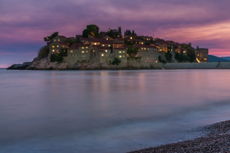 Sveti Stefan Island in the late eveningのeditorial素材