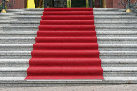 Red carpet at marble stairway luxuryの写真素材