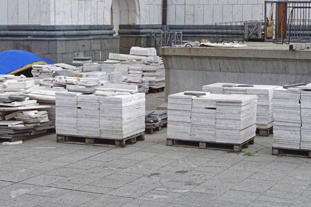 Marble Tiles on pallets at construction site