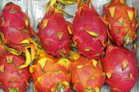 Pitaya dragon fruit in crateの写真素材