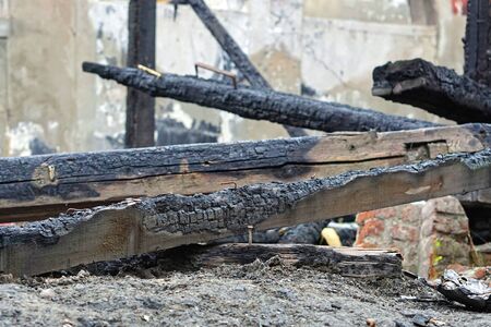 Wooden beam fire damage blackの写真素材