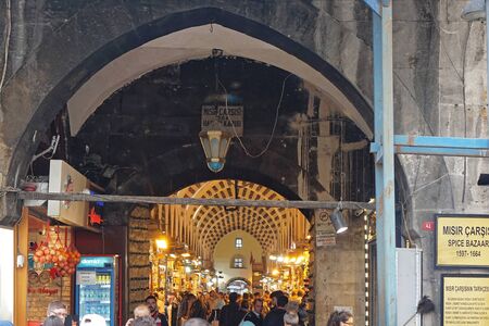 ISTANBUL, TURKEY - OCTOBER 02, 2017: Entrance to spice market hall in Istanbul, Turkey.のeditorial素材