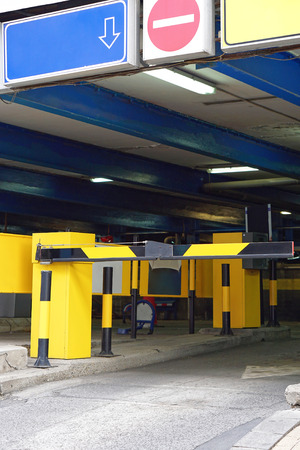 Parking garage entrance with barrier rampの写真素材